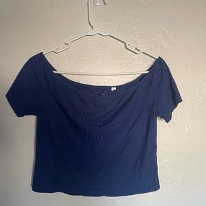 Blue Off Shoulder Cropped Top